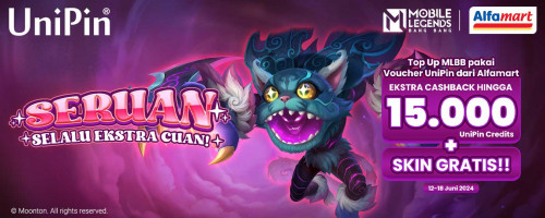 Ekstra Cuan! Dapat CASHBACK hingga 15,000 UC + SKIN GRATIS - Top Up MLBB Pakai Voucher UniPin dari Alfamart